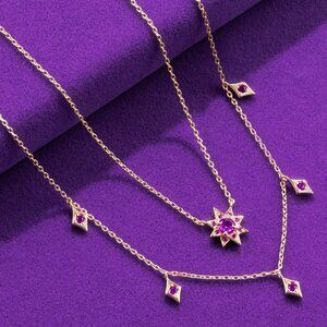 Amethyst Purple Gemstone Boho Gold Layered Necklace, Charmed Aroma 2022